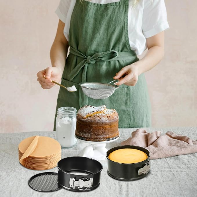 TINSKY 4 Pcs 6 Inch Springform Pan with Removable Bottom Carbon Steel Circle Spring Form Cake Pan Small Non Stick Cheese Cake Pans for Baking Kitchens