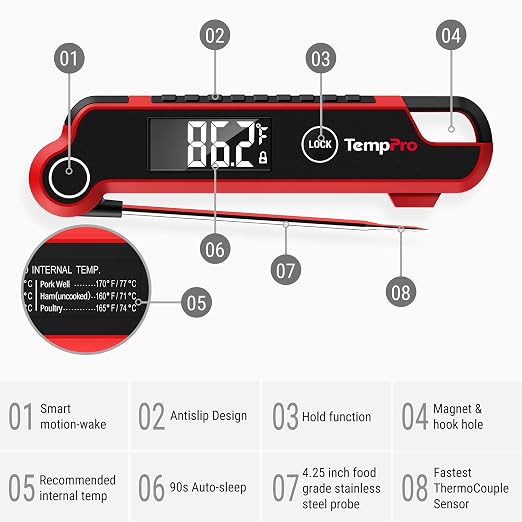 TempPro TempSwift Instant Read Meat Thermometer Digital | Cooking Thermometer with Large Auto-Rotating LCD Display, Waterproof Food Thermometer Digital for Kitchen, BBQ or Grill
