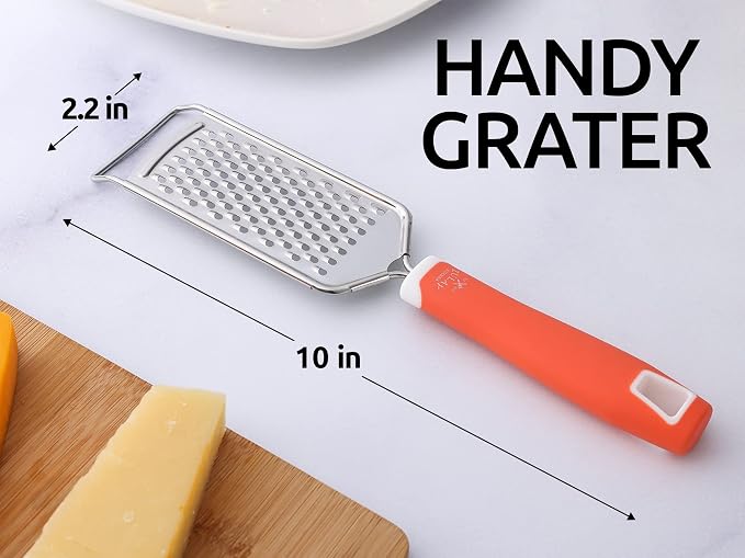 Zulay Kitchen Professional Cheese Grater Stainless Steel - Durable Rust-Proof Metal Lemon Zester Grater With Handle - Flat Handheld Shredder for Parmesan, Chocolate, Spices, And More - Orange