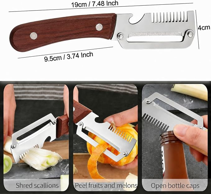 2 Pack Multifunctional Vegetable Peeler, 3 in 1 Kitchen Vegetable Peeler with Wooden Handle, Grater & Bottle Opener & Peelers for Kitchen for Potato, Carrot, Apple, Fruit & Vegetable