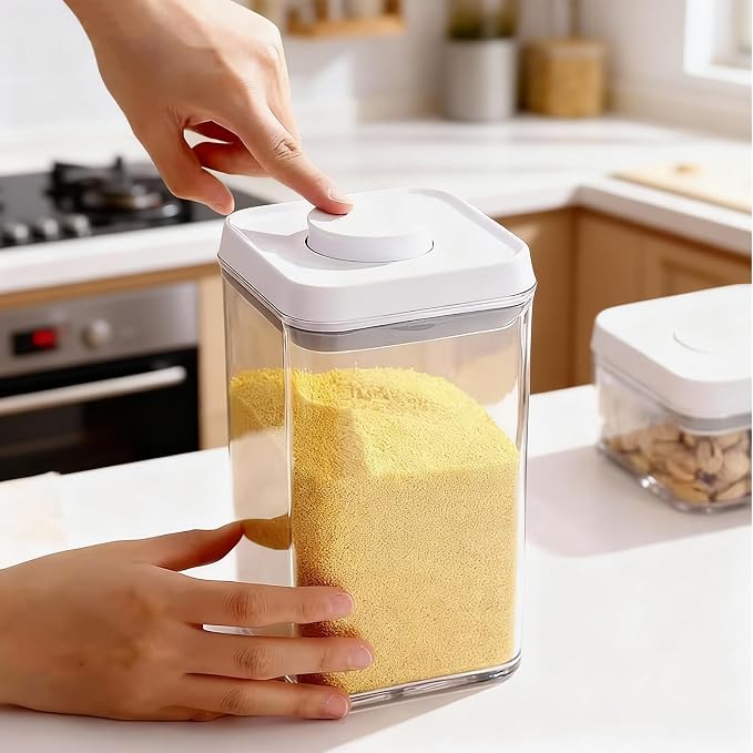 Pop Push Button Airtight Food Storage Containers 6 Set | 4 Sizes: 0.65/0.7/1.8/2.4Qt, BPA-Free Clear Canisters for Pantry, Pasta, Snacks, Coffee, Pet Food, Fridge