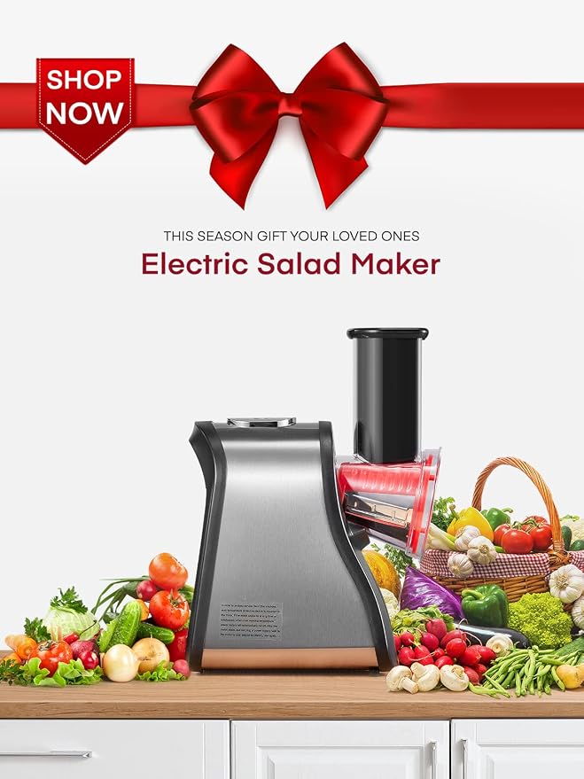 FOHERE Electric Cheese Grater Salad Maker, Electric Slicer Shredder for Home Kitchen Use, One-Touch Easy Control, Electric Grater for Vegetables, Cheeses and Nuts, BPA-Free, Red | Home Kitchen Use, One-Touch Easy Control, Electric Grater for Vegetables...