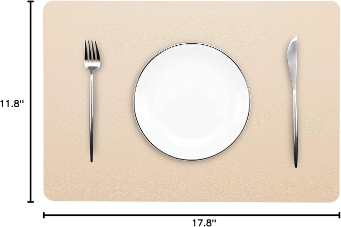 Wipeable Placemats Leather Table Mats Waterproof Heat-Resistant Easy to Clean for Dining Table Set Kitchen Table (2, Buff)