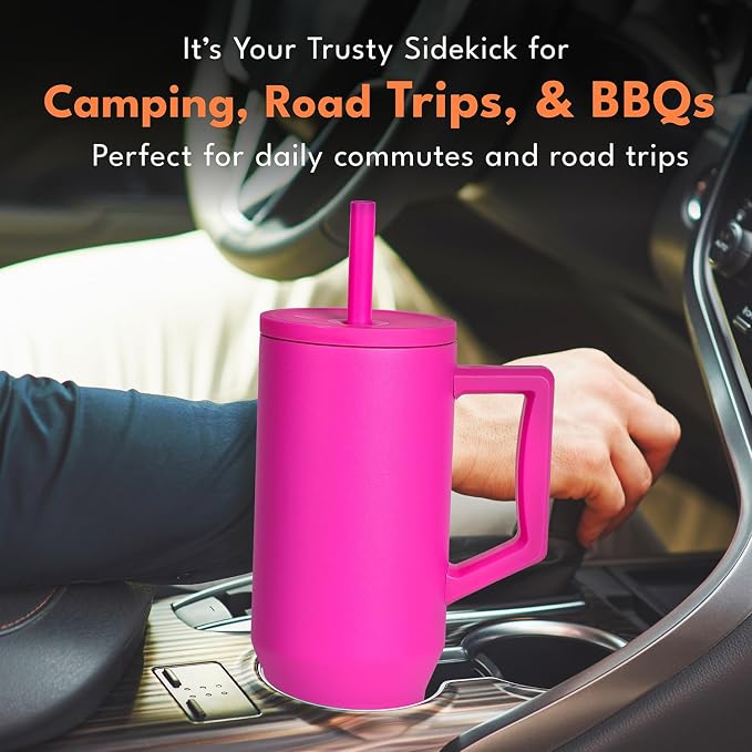 Elemental Spill Proof 40oz Insulated Tumbler with Handle & Straw Travel Mug | Stainless Steel Commuter Travel Coffee Mug for Cold Beverages, Includes 2 Straws & a Spill Proof Lid for Everyday Use