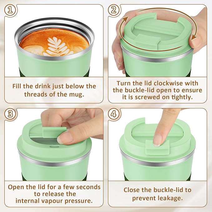 KETIEE 12oz Travel Mug, Insulated Coffee Cup with Leakproof Lid, Travel Coffee Mug Vacuum Stainless Steel Double Walled Reusable Tumbler for Hot and Cold Drinks (Green) | Travel Coffee Mug Vacuum Stainless Steel Double Walled Reusable Tumbler for Hot a...