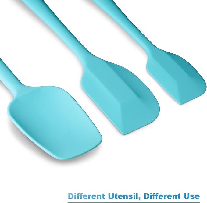 3-Piece Silicone Spatula Set, 600°F Heat Resistant, Light Blue | Stainless Steel Core, Silicone Rubber Spatulas for Nonstick Pans, Spatula, Spoonula and Mini Spatula for Cooking and Baking