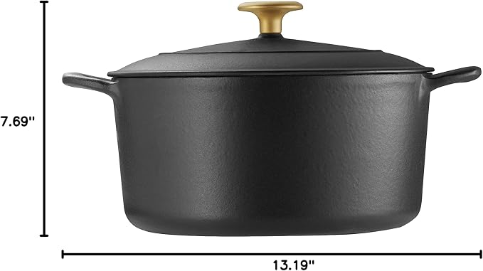 Tramontina Bestow Enameled Cast Iron 5.5-Qt Round Dutch Oven Pot with Lid | Great for Braising, Roasting and Bread Baking - Matte Black with Gold Knob