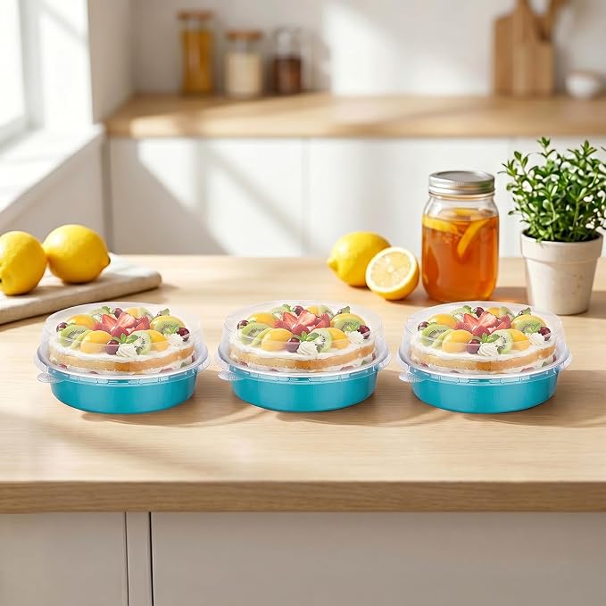 Beasea Disposable Mini Pie Tins with Lids, 120 Pack 7.3oz Blue Green Aluminum Foil Ramekins Small Pie Tart Tin Pans Cake Baking Cups Round Individual Tart Cheesecake Containers for Party Wedding