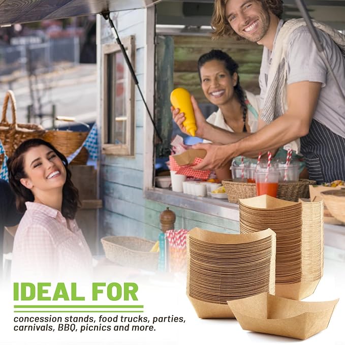 ZORRITA Paper Food Trays, 3 Lb, 50 Pack | Disposable, Kraft Paper, Nacho Trays, Food Boats, Taco Holders, Party Serving Baskets, For Hot Dogs Snacks Tacos Fries