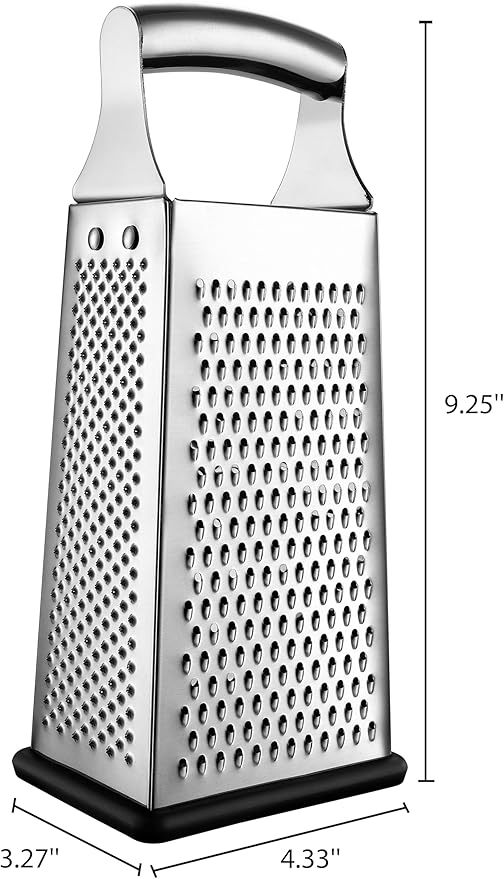 Spring Chef Stainless Steel Cheese Grater, Large Box Grater for Kitchen | 4 Sided Handheld Vegetable Shredder, Kitchen Food Grater for Cheese, Potato, Carrot, Ginger, Veggie, Dishwasher Safe