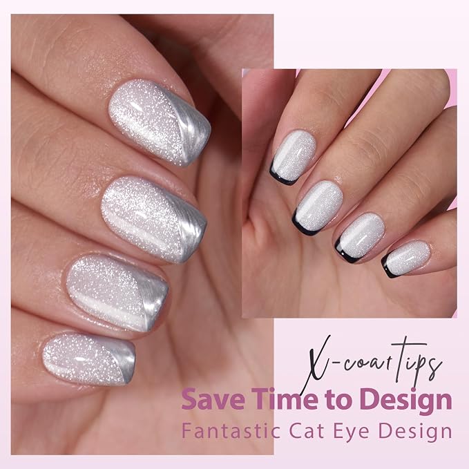 BTArtboxnails XCOATTIPS Cat Eye Press On Nails, Short Square, Frozen | Lamp-Curable 4-Week Wear, Salon Quality Value at Home, Natural Nail Look, Easy-to-Apply for Beginners, 150ct Nail Tips Only