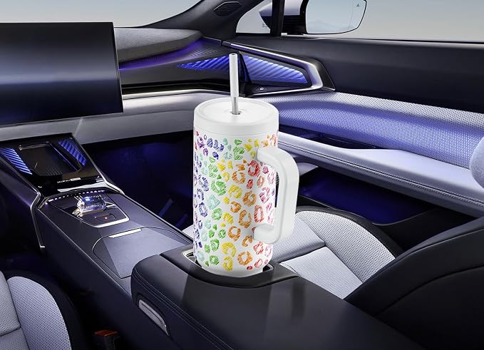 Meoky 50 oz Tumbler with Handle, Tumbler with Lid and Straw, Insulated Stainless Steel Travel Mug, 100% Leak-proof, Keeps Cold for 36 Hours or Hot for 12 Hours (Kiss)
