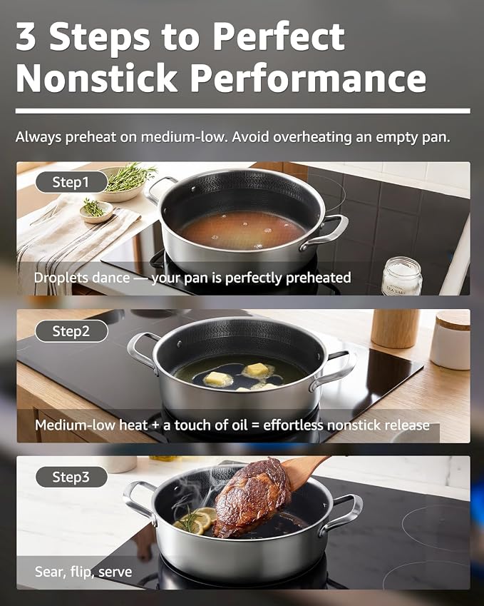 LOLYKITCH 7 QT Large Deep Frying Pan with Lid | 12 Inch | Riveted Handles | Ceramic Nonstick | Tri-Ply Stainless Steel Skillet | Saute Pan | Hybrid Cookware | Oven & Induction Ready | 6-8 Servings