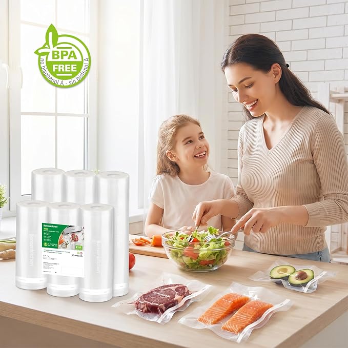 Bonsenkitchen Vacuum Sealer Rolls Bags, 3 Rolls 11"x 16' + 3 Rolls 8"x 16' | Commercial Grade, Heavy Duty, BPA Free, Food Storage Bags, Removes Air to Keep Food Fresh Longer, VB3221