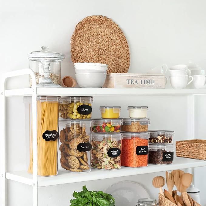 24pcs Airtight Containers, Clear Stackable Dry Food Storage | clear airtight containers with tight lids keep dry food fresh. Safe plastic, stackable for pantry kitchen storage
