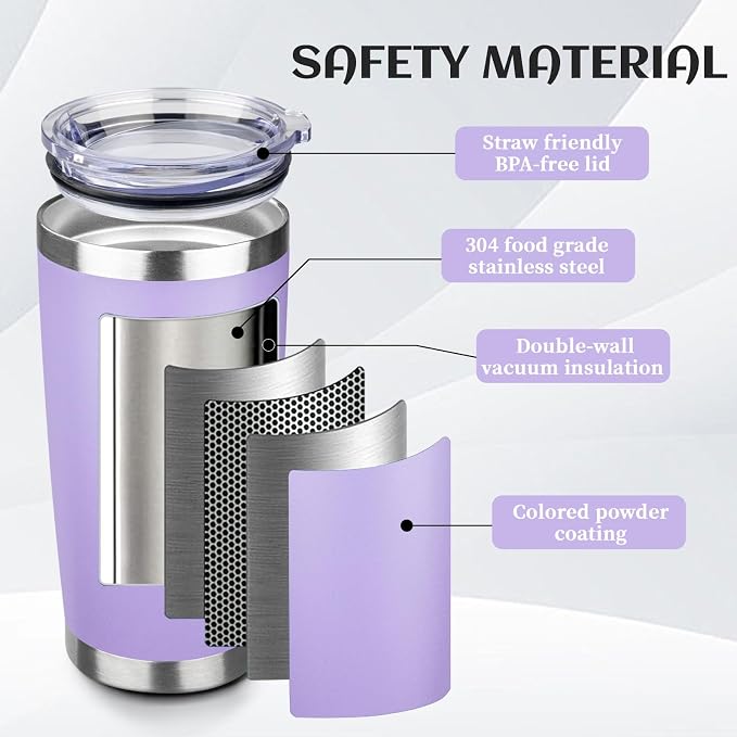 StarSpeed 20oz Stainless Steel Travel Coffee Tumbler,Light Purple | Travel Coffee Mug,Spill-proof Lid,Double Wall,BPA-free Travel Cups,Insulated Cup Fits Car Cupholders