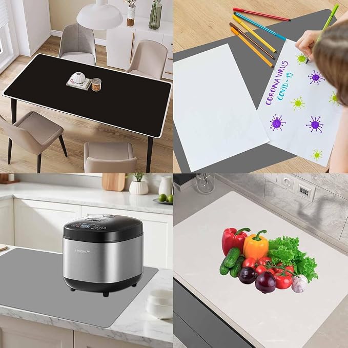 72''x16'' Large Silicone Mat for Kitchen Counter, Non-Slip Heat Resistant Countertop Protector, Waterproof Multipurpose Mat for Kitchen Island, Light Gray