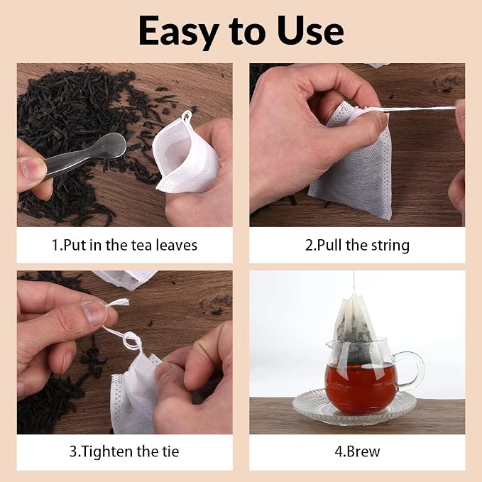 300 Pcs Disposable Empty Tea Bags for Loose Leaf Tea | 3.54" x 2.75", Food-grade, with Drawstring, Safe for Hot Water Brewing, for Coffee, Herbs, Spices, Tea Filter Sachets Infuser