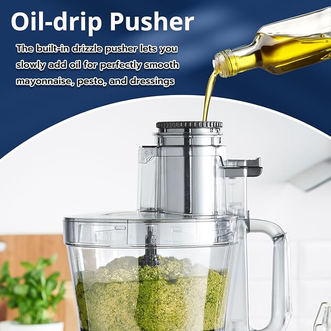 14-Cup French-Fry-Cutter Large Food-Processors - Large Feed Chute, Grey Color, Cheese Shredding, Meat Chopping, Shredding and Slicing, Mixing and Doughing, for Home Use