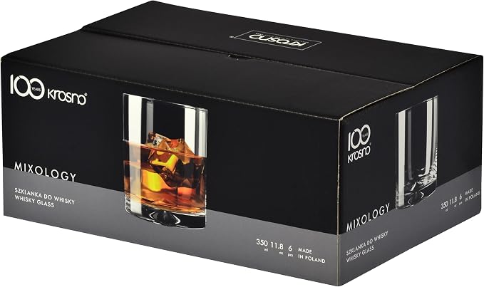 Krosno Whisky Glasses | Set of 6 | 11.8 oz | Mixology Collection | Drinking Glasses Cocktail Glasses | Home, Restaurants and Kitchen Set | Dishwasher Safe Glass Cup | Drinking Tumblers, Lead-Free Crystal for Bourbon, Scotch, Cocktails, Water, Juice, Di...