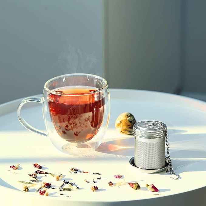 Stainless Steel Tea Infuser for Loose Leaf Tea, Small (1.5” Diameter x 2.2” Height) – Extra Fine Mesh Strainer with Chain Hook & Lid, Reusable Tea Steeper for Mugs, Cups & Teapots