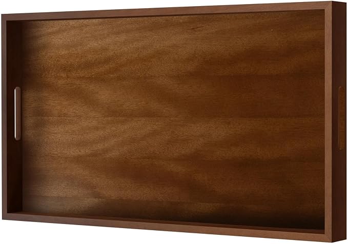 Extra Large Ottoman Tray, 32 x 18 inches Black Walnut Wooden Tray | Rectangle Decorative Tray with Handles, Wood Coffee Table Tray, Serving Platter Tray for Living Room, Countertop, Breakfast