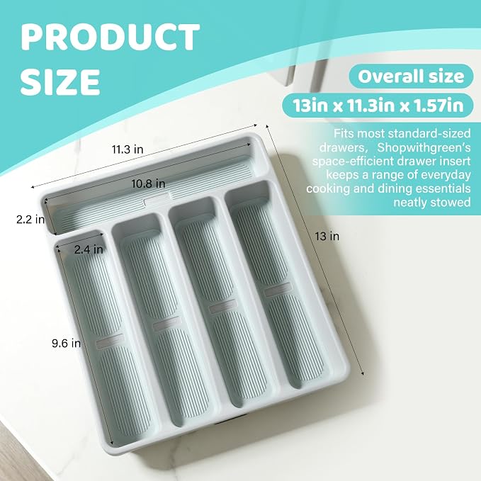 5-Compartment Silverware Organizer Tray with Icons for Kitchen Drawer | Non-slip TPR Linings,5-Compartment,High-quality Plastic,Fits Well In Standard Drawers,With Cutlery Icons