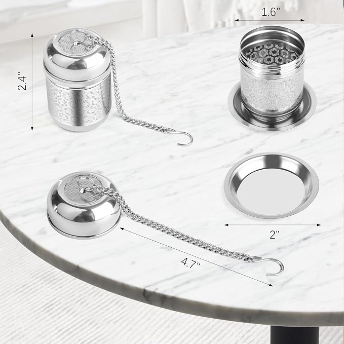 Tea Infuser for Loose Leaf Tea, Extra Fine Mesh Tea Strainers, 304 Stainless Steel & Updated Slim Threaded Lid, Loose Leaf Tea Steeper for Brew Tea, Spices, Rooibos, 2 Pcs, Sliver