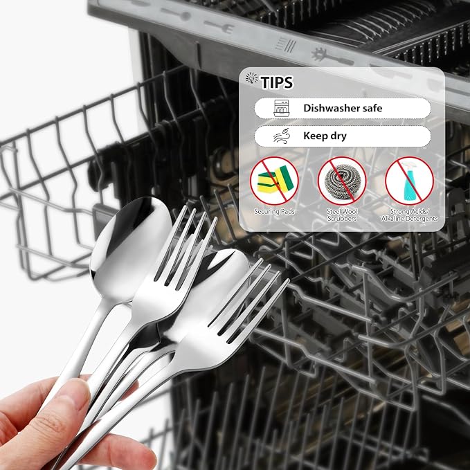 32-Piece Forks and Spoons Set, Premium Stainless Steel Silverware, Mirror Polished & Dishwasher Safe, Food Grade Cutlery Set for Home, Kitchen, Restaurant, Party Use(16 Forks and 16 Spoons)