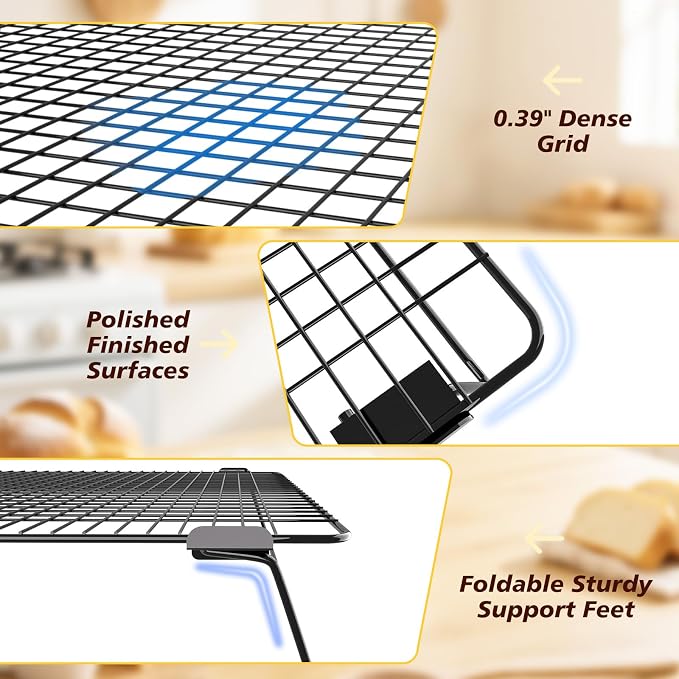 3Pcs Collapsible Cooling Rack, 13.4"x9.3" Cooling Racks with 50 Pcs Baking Paper | Wire Cookie Cooling Racks For Cooking & Baking, Dessert Display, Drying, Dishwasher Safe, Black