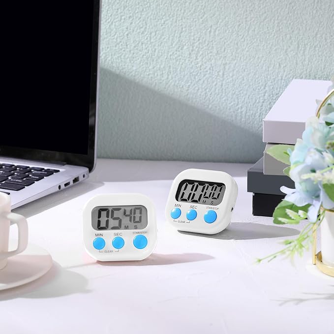 Weewooday 12 Pcs Digital Kitchen Magnetic Timer Bulk Classroom Count up Countdown Egg Timer Cute Desk Stopwatch for Back to School Teacher Kids Cooking Office(White,Stylish Style)