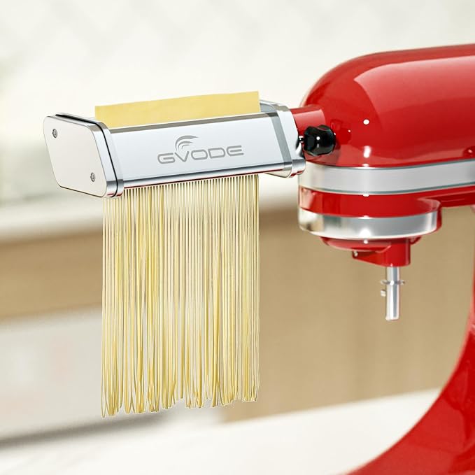 GVODE 3Pcs Pasta Attachment for KitchenAid Stand Mixer, 304 Stainless Steel | Pasta Maker Attachment Set with Pasta Roller, Spaghetti Cutter and Fettuccine Cutter, Fits all Household KitchenAid Mixer