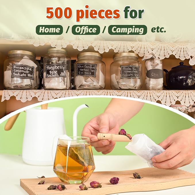 Empty Tea Bags for Loose Leaf Tea, 500Pcs Disposable Tea Infuser Sachets | Fillable Tea Filter Bags with Cotton Drawstring(3.54"X 2.75"), Widely Used for Stewing or Brewing Tea, Coffee, Herb, Spice