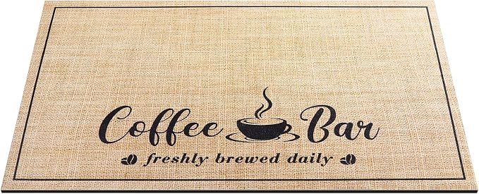 CooRug Fashion Coffee Mat, Dish Drying Mat 17" x 32" Beige | Hide Stain, Absorbent, Coffee Bar Accessories, Heat Resistant, Non-slip, Eco-friendly, Easy to Clean
