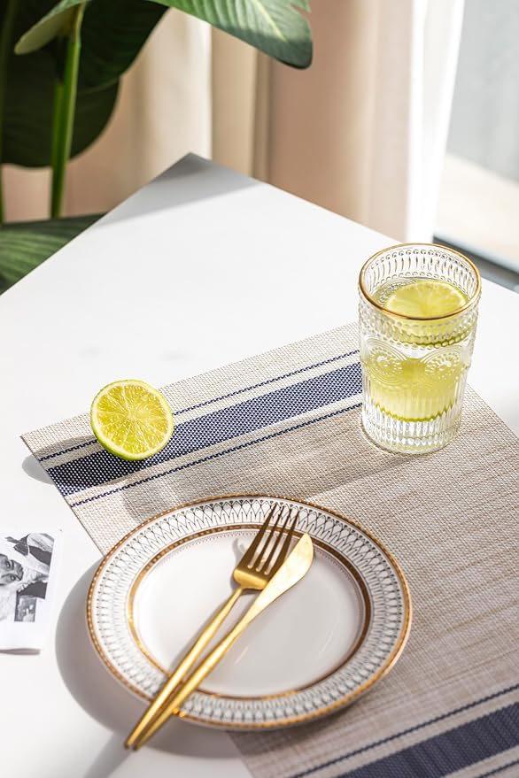 LEXMORE Placemats Set of 6 Vinyl/Plastic Woven Place Mats for Kitchen Table Indoor/Outdoor Washable Placemat Wipeable Dining Table Mats(Blue Skyline)
