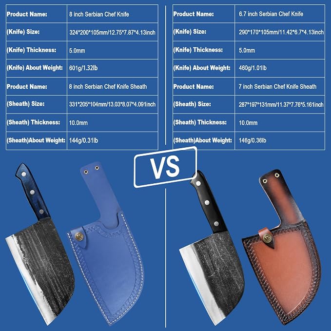 XYJ Ancient Forged Butcher Knives,7.5" Serbian Chef Knife With Sheath | Authentic Since 1986,,Tiny Knife,Chinese Vegetable Meat Cleaver For Kitchen Camping Outdoor,Full Tang,High Carbon Steel