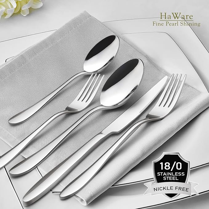 HaWare 20-Piece Silverware Set for 4, Stainless Steel Flatware | Food Grade Cutlery Set, Modern Ergonomic Design, for Home Kitchen Restaurant, Mirror Polished, Dishwasher Safe