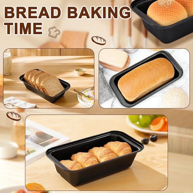 tchrules Loaf Pans 8×4 Inch Carbon Steel Bread Pan Nonstick Baking Set | Even Heat Baking|Oven Safe 450°F|Easy Release Bake|PFOA Free Coating|Warp Resistant Steel|8 Pack Value (Black)