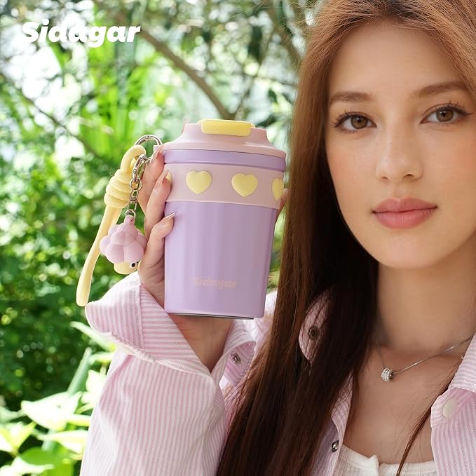 SDGA+ 12 oz Travel Coffee Mug Spill Proof Leak Proof, Stainless Steel Thermal Coffee Cup with Lid, Resuable Cup for Hot and Cold, Portable Tumbler for Women, Lavender Honey