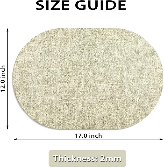 Placemats Set of 6-17" x 11.8" Waterproof & Heat Resistant Oval Place Mats, Wipeable Washable Double Layer Faux Leather Table Mats, Sage Green