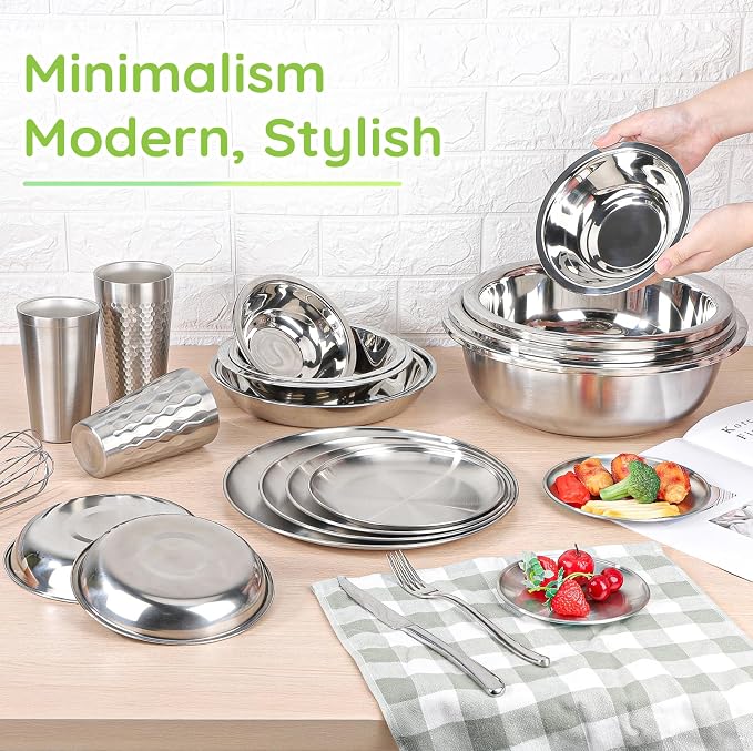304(18/8) Stainless Steel Mixing Bowls for Kitchen, 6 Pack 7.8" 28.89 fl.oz Metal Mixing Bowls Set Stackable for Baking Serving Cooking Food Prep Storage Dishwasher Safe Heavy Duty