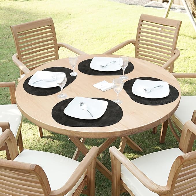 ADRIMER Placemats, Heat Resistant Oval Placemats Set of 8 Washable 12 x 17 Inch, Waterproof Table Mats, Wipeable Pu Place Mats for Kitchen, Dark Grey