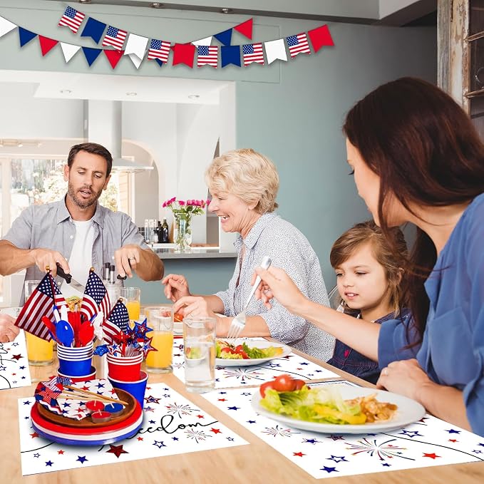 50 PCS Disposable Paper Placemats 4th of July Memorial Day Place Mats (C) | 16x11 Inch Patriotic Freedom Stars Table Mats for Holiday Indoor Outdoor Party Kitchen Dining Table Decorations