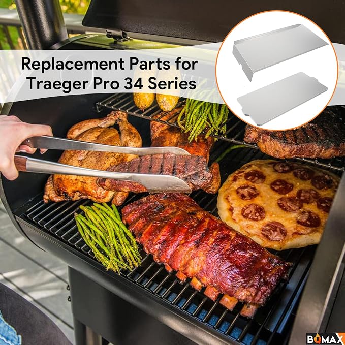 BQMAX Drip Pan Heat Baffle and Aluminium Grease Drip Tray Liners for Traeger Pro 34 Series Tex Elite Newer Tex Elite Pellet Smoker Grills, Suitable for Traeger Pro 34 Accessories BAC006 BAC410