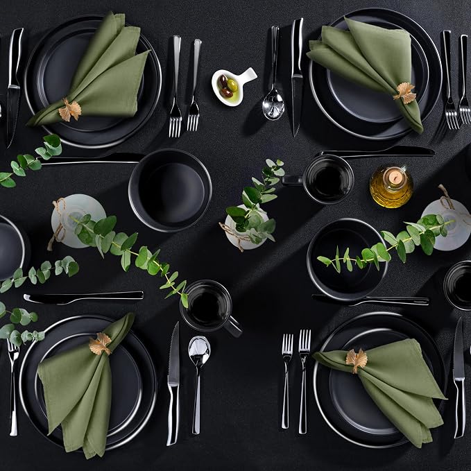 Zulay Kitchen Terra Plates and Bowls Sets, 16 Piece Modern Stoneware Dish Set for 4, Chip and Scratch Resistant Ceramic Dinnerware Set, Microwave and Dishwasher Safe, Matte Black