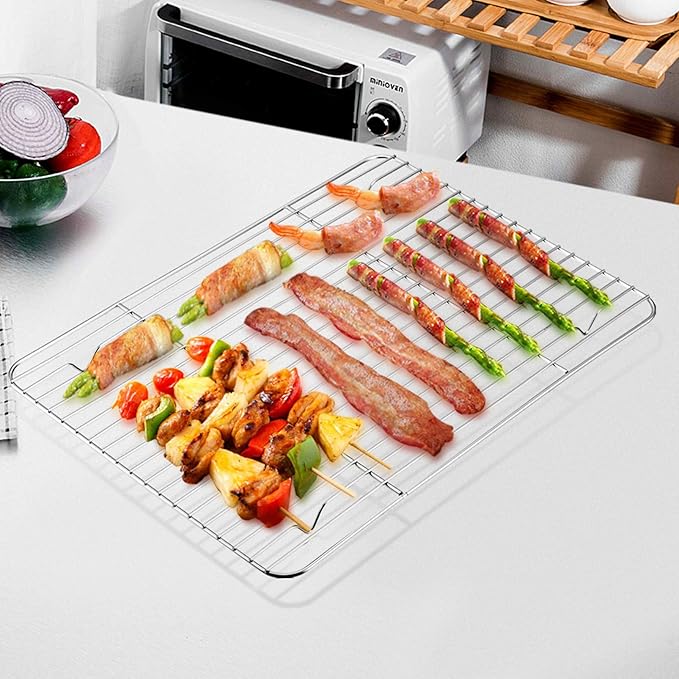 P&P CHEF 11.6" x 9" Cooling Baking Wire Racks Pack of 2, Silver | Stainless Steel Cooling Racks for Cooking Baking Roasting Grilling Drying, Dense Wires & Smooth Edge, Easy Clean & Rust Proof