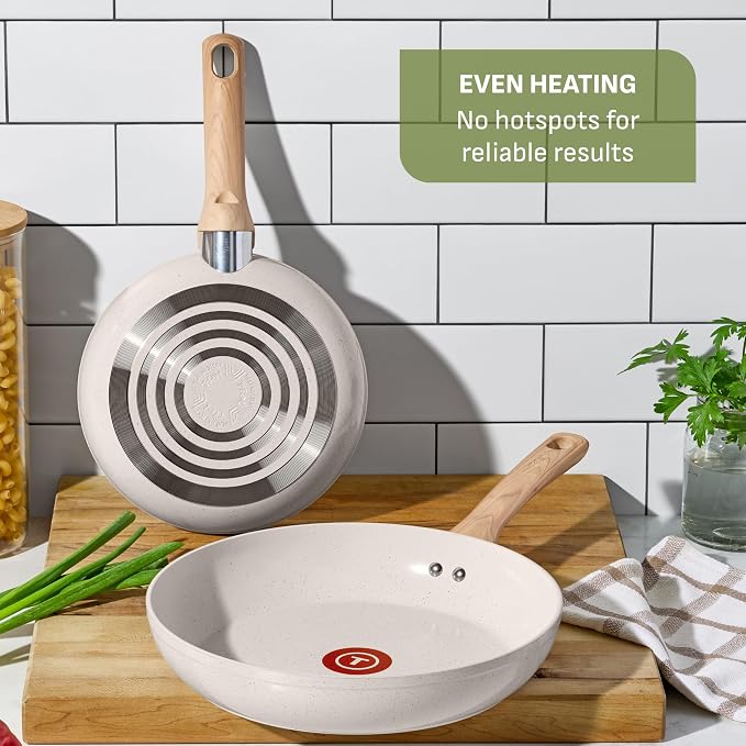 T-fal Revive Ceramic Nonstick Sauté Pan with Lid, 6 Qt Forged Skillet | Recycled aluminum body, GoCeram ceramic nonstick, Thermo-Spot heat indicator, Oven safe to 350°F, Gas and electric compatible