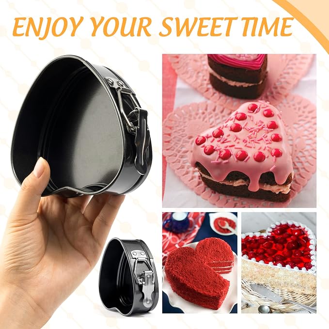 TXIN Love Heart Shape Springform Pan, Mini 4 Inches Non-Stick Carbon Steel Cake Pan Tin Mold Baking Cheese Bread Jelly Tray, Set of 4