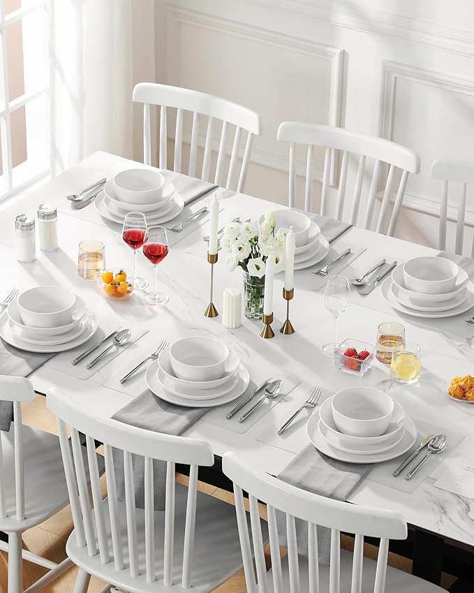 MALACASA 24-Piece Dinnerware Set for 6, White Porcelain Dishes | High-Fired Porcelain, Chip Resistant, Includes Dinner Plates, Salad Plates, Pasta and Cereal Bowls