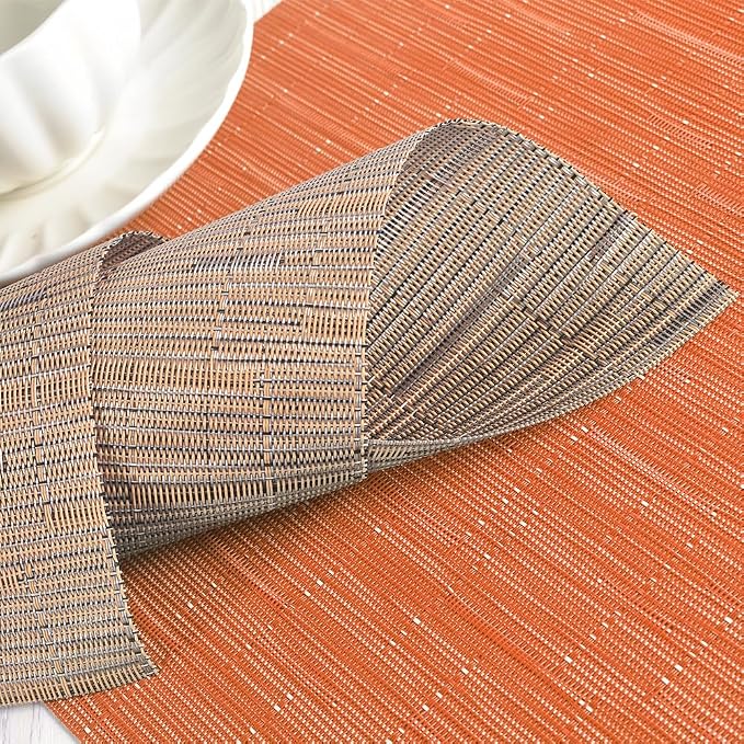 homEdge PVC Placemat, 4 PCS of Non-Slip Heat Resistant Place Mats, Washable Vinyl Placemats, Orange